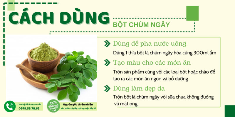 Cách sử dụng bột lá chùm ngây nguyên chất