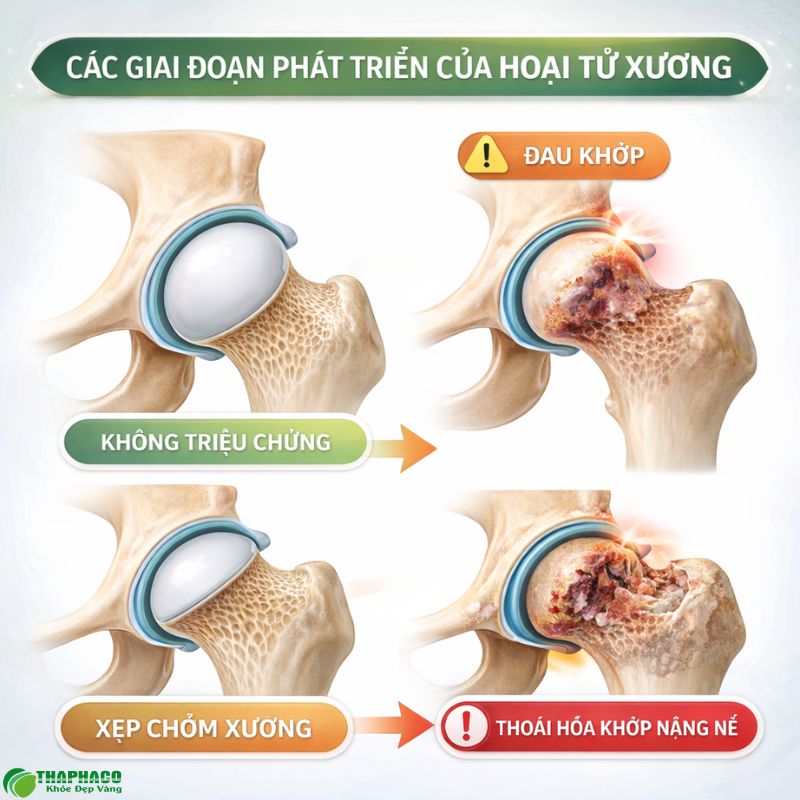 Hoại tử xương tiến triển qua 4 giai đoạn chính