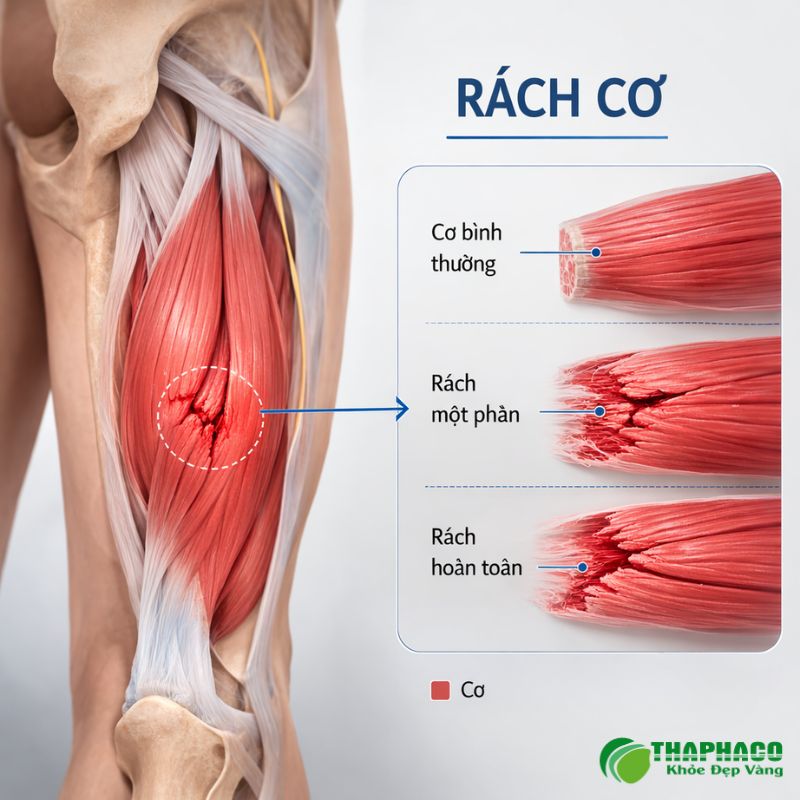 Rách cơ là tình trạng các sợi cơ bị tổn thương, từ đứt một phần đến đứt hoàn toàn