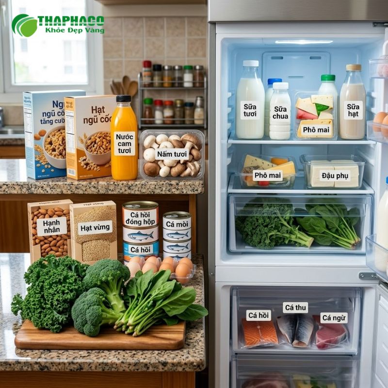 Chế độ ăn uống cân bằng với thực phẩm giàu canxi và vitamin D