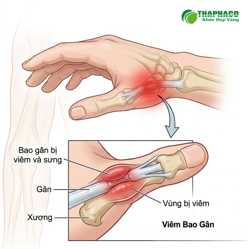 Viêm bao gân là tình trạng viêm lớp màng bao quanh gân, gây đau