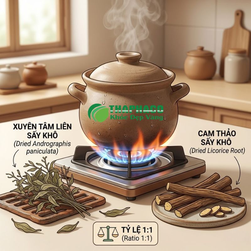 Bài thuốc hỗ trợ giảm viêm, loãng đờm (Xuyên Tâm Liên & Cam Thảo)