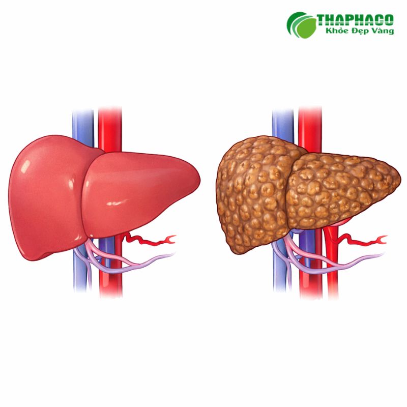 Giai đoạn muộn của xơ gan biểu hiện rõ rệt với vàng da, báng bụng