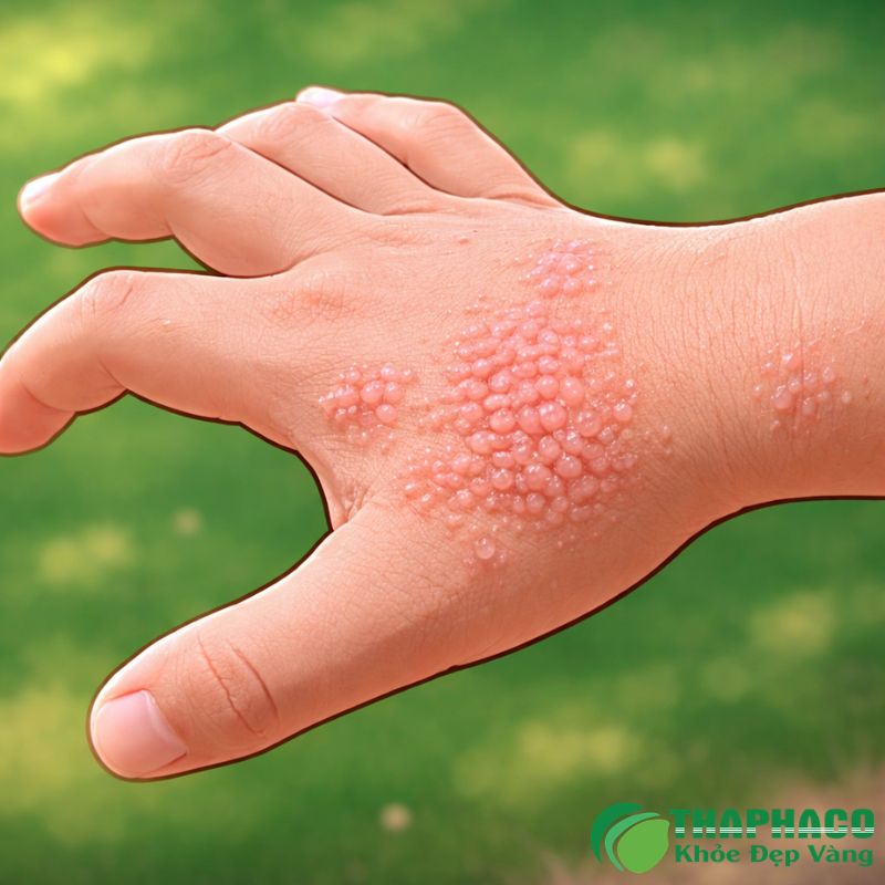 Chàm tổ đỉa gây ra các mụn nước sâu, ngứa dữ dội ở lòng bàn tay, bàn chân và các ngón tay, ngón chân