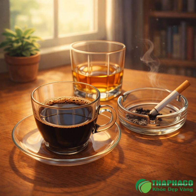 Rượu bia, caffeine có thể kích thích bàng quang và làm tăng triệu chứng tiểu đêm